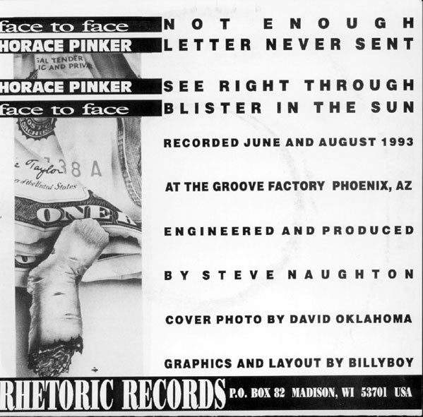 Face To Face / Horace Pinker : Recipe For Money (7")