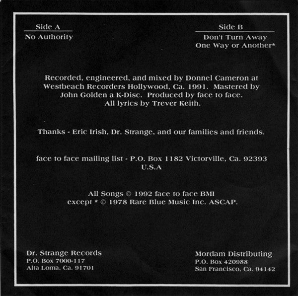 Face To Face : No Authority (7", Single, RP)