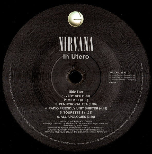 Nirvana : In Utero (LP, Album, RP, 180)